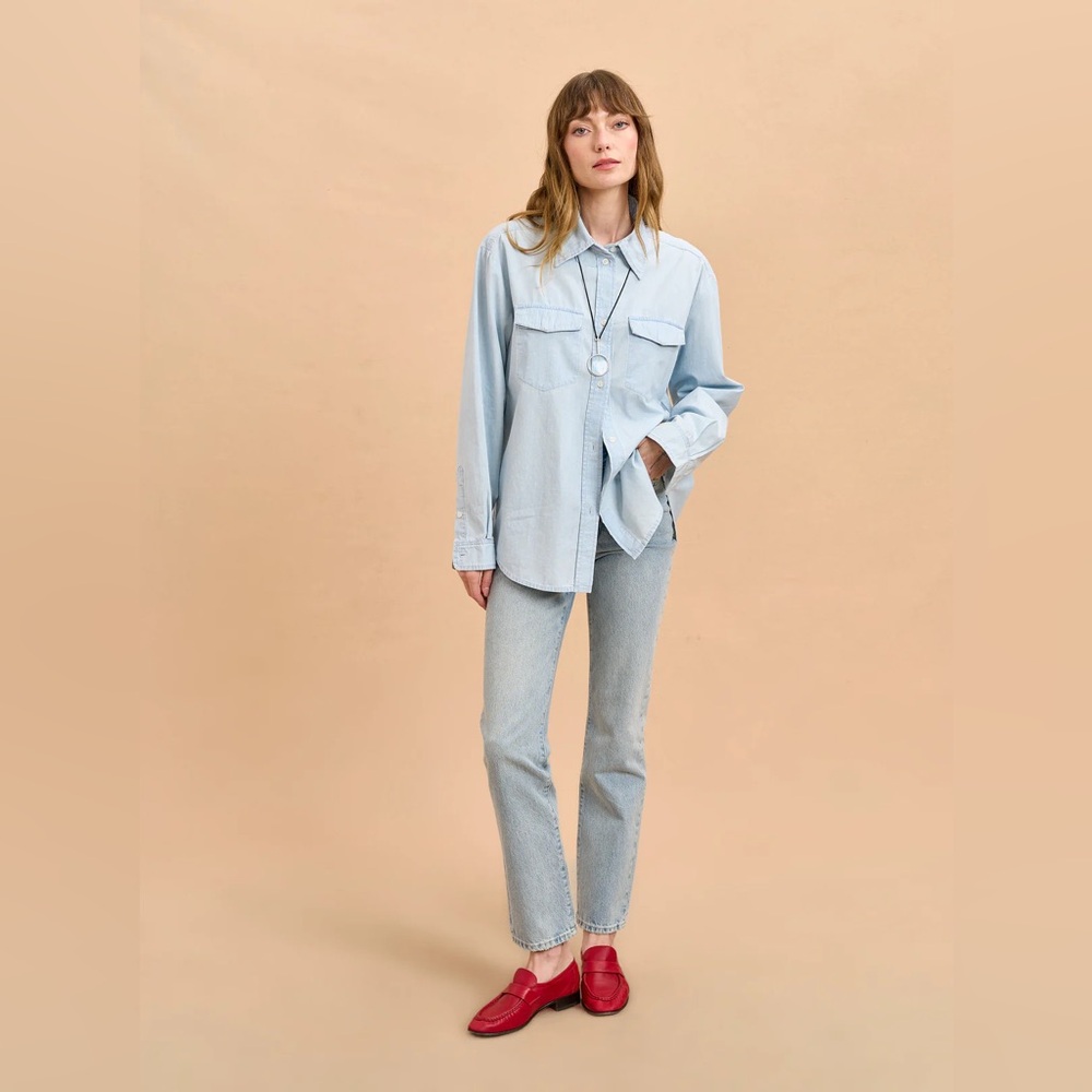 La Ligne Light‎ Blue Denim Chambray Dorian Button Down Shirt